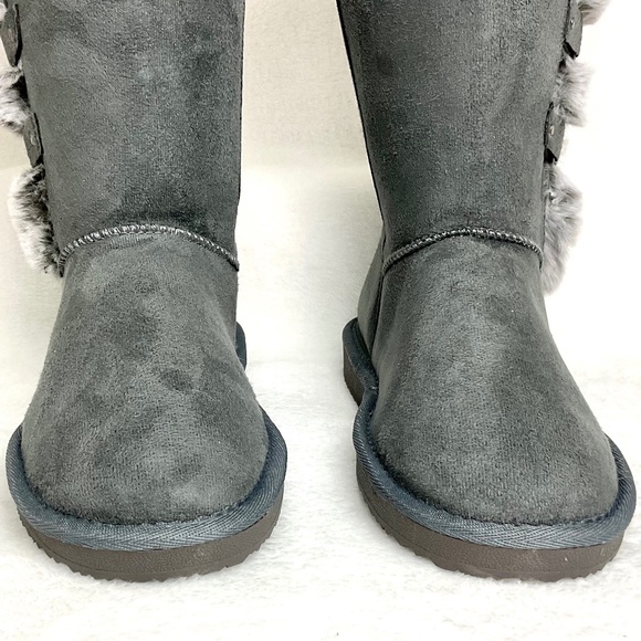 HStylish Gray Slip On Calf High Fur-Lined Waterproof Winter Snow Boots - Picture 9 of 16